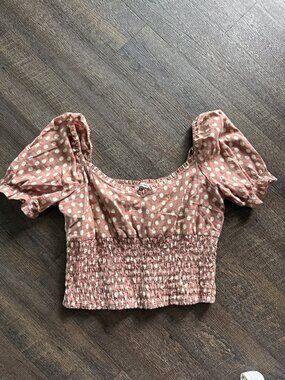 Polka Dot Puff Sleeve Top by Abercrombie & Fitch Pink Smocked XL